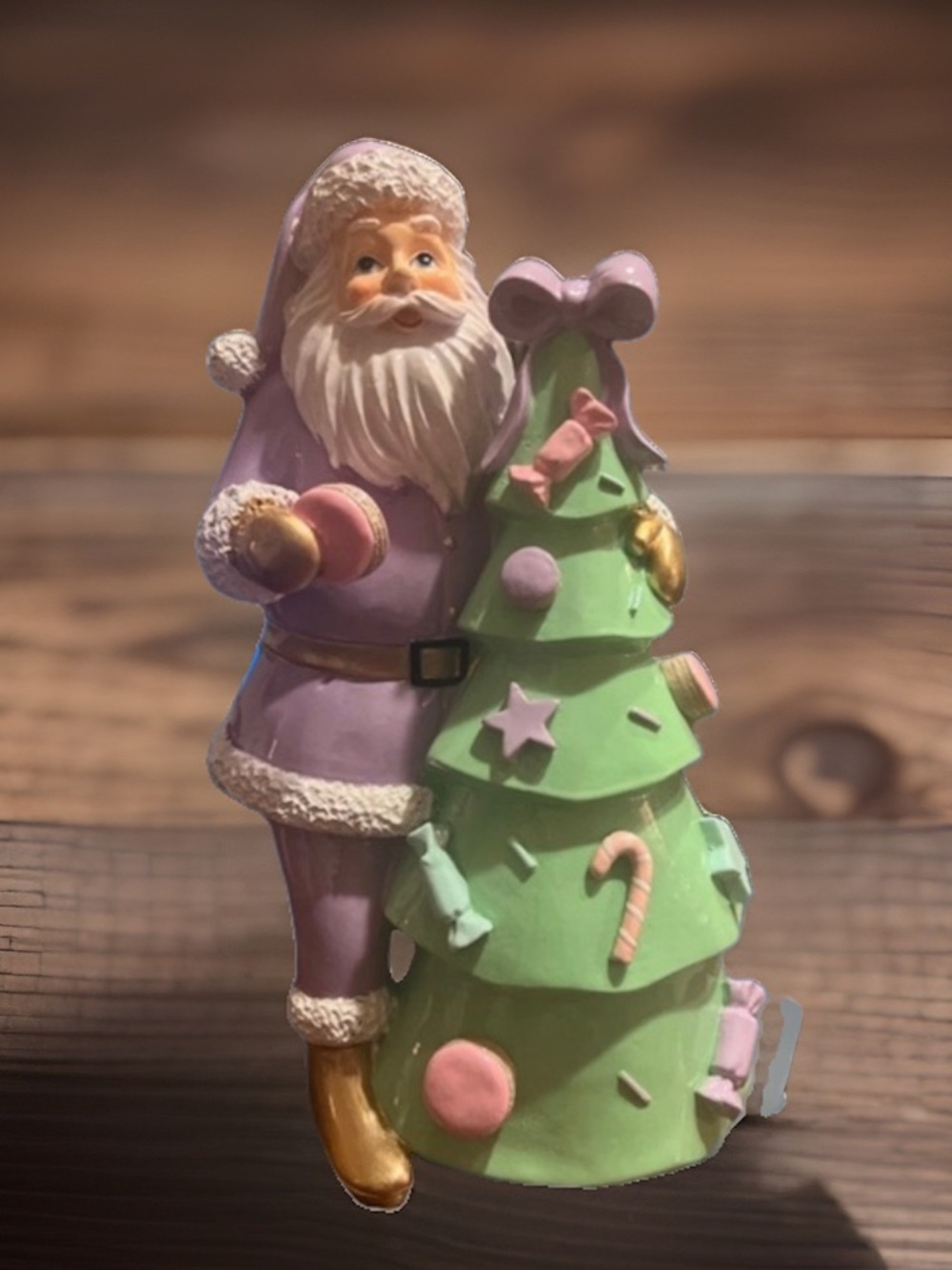 NIB Pastel Purple Santa Claus Figurine 12" Christmas Tree Holiday Decor